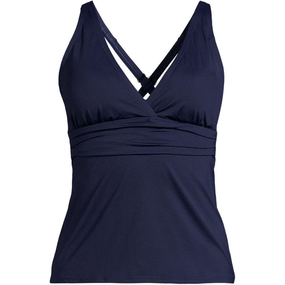 Land's End plunge V-neck X back tankini top swimsuit convertible straps Black SP